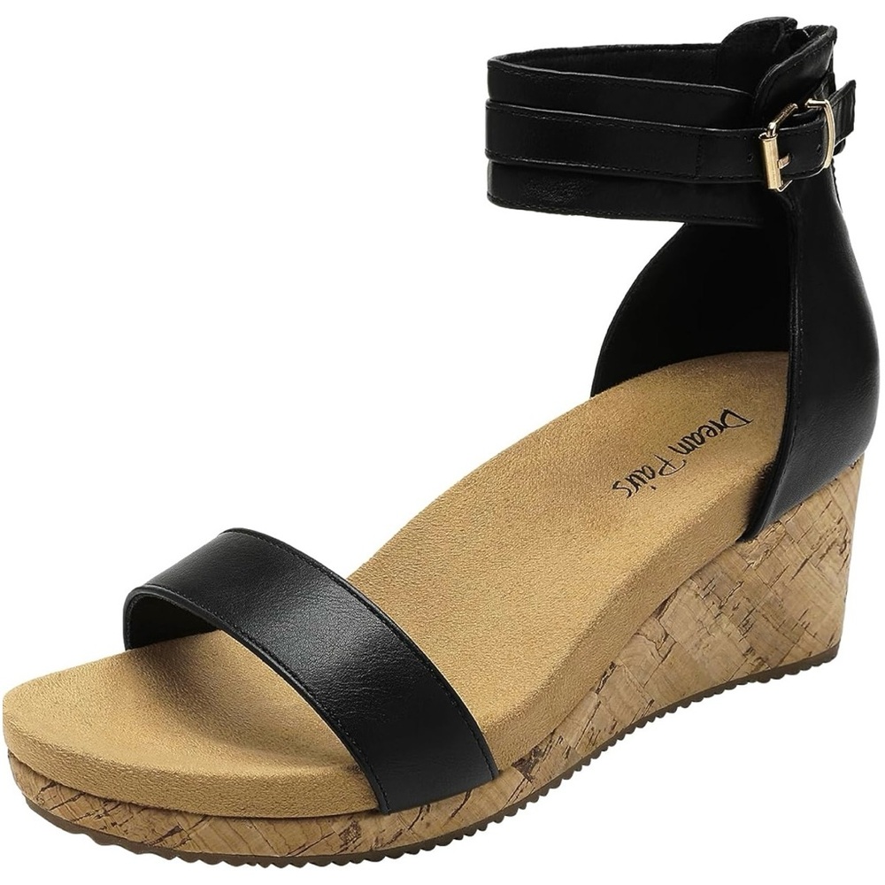 Dream Pairs Women Ankle Strap Wedge Sandals Strap Platform Heel size 8 in black